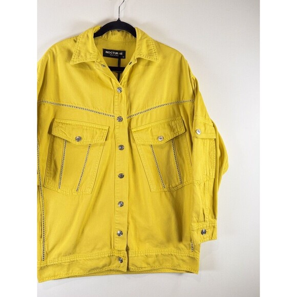 NWT Nocturne Womens Jacket Yellow Button Up Oversized Embellished Long Sleeve XS - Picture 7 of 11